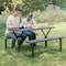 Gardenised Outdoor Woodgrain Picnic Table Set with Metal Frame, Gray QI003911GY - alternate 5